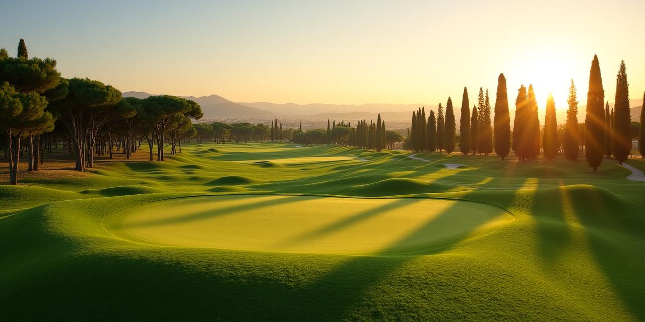 Vista panoramica del Lince Links Golf Club al tramonto