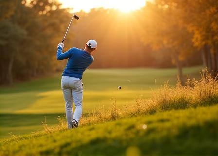 Giocatore di golf durante uno swing autunnale